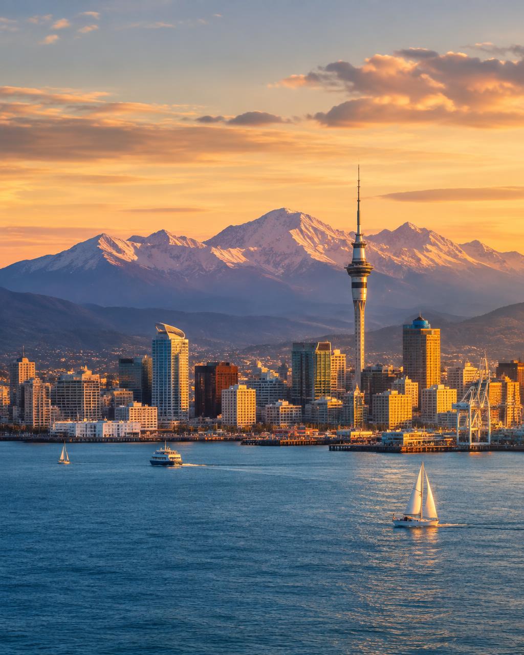 Auckland skyline and Sky Tower, New Zealand study destination